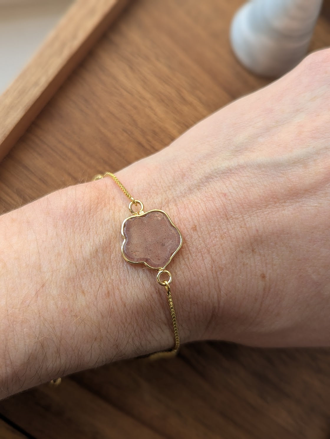 Strawberry Quartz Flower Gold Slider Bracelet