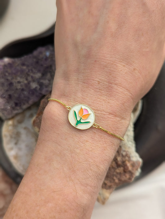 Enamel Neon Flower Gold Slider Bracelet