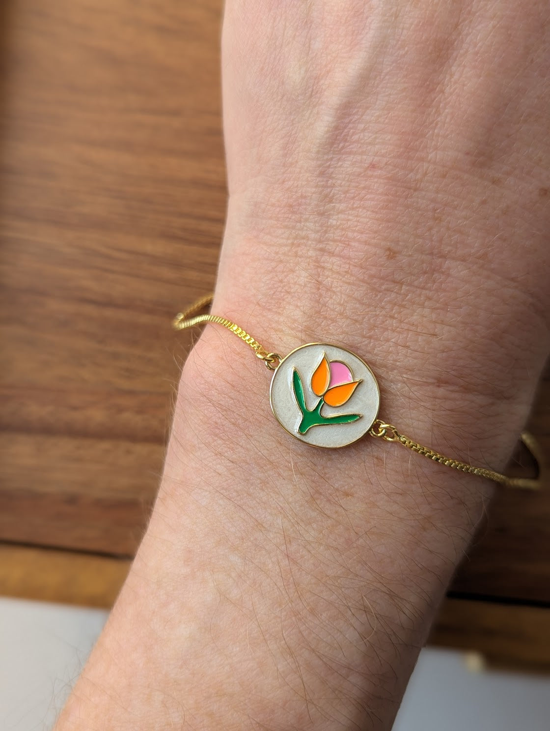 Enamel Neon Flower Gold Slider Bracelet