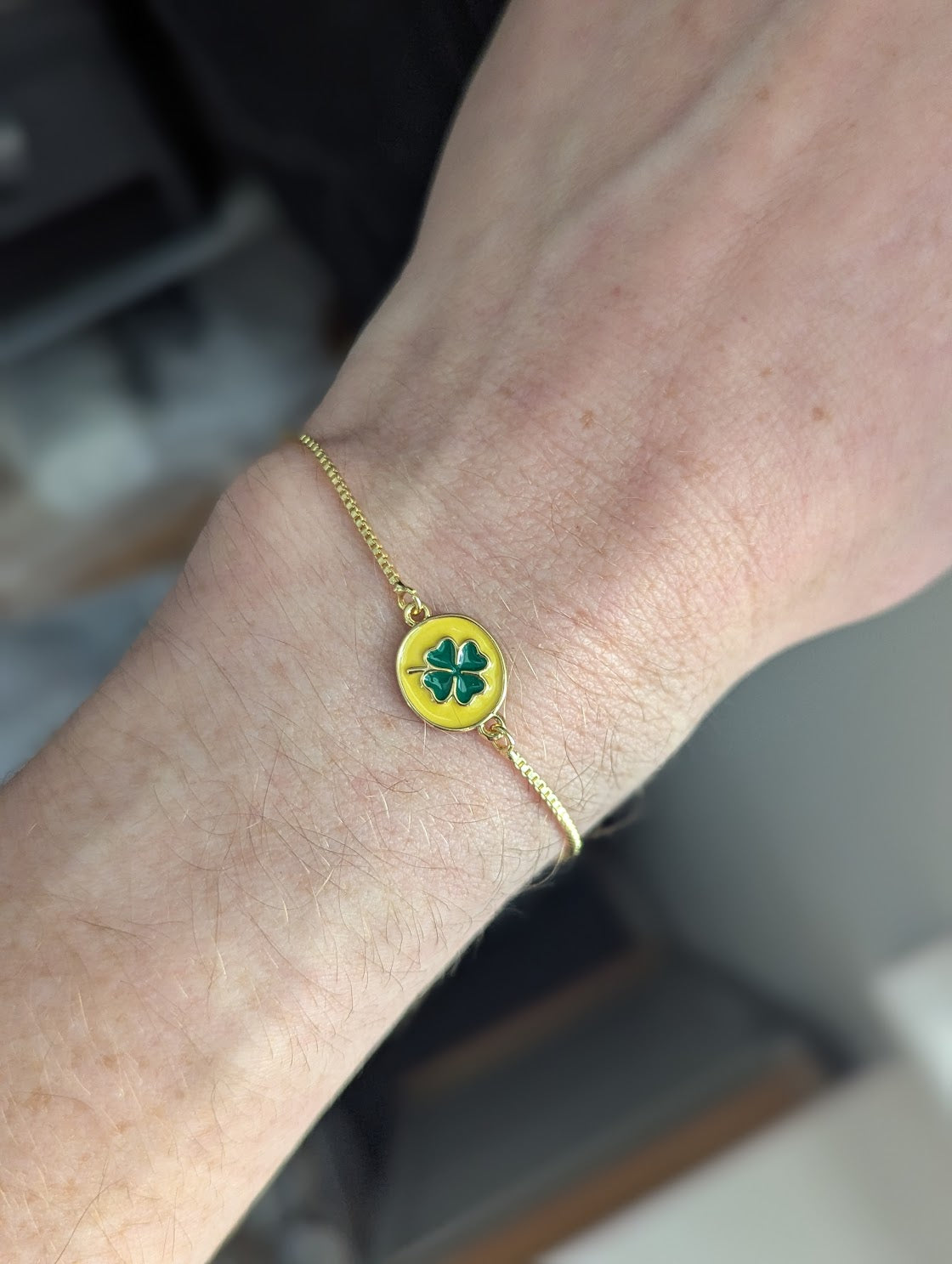 Enamel Four Leaf Clover Gold Slider Bracelet