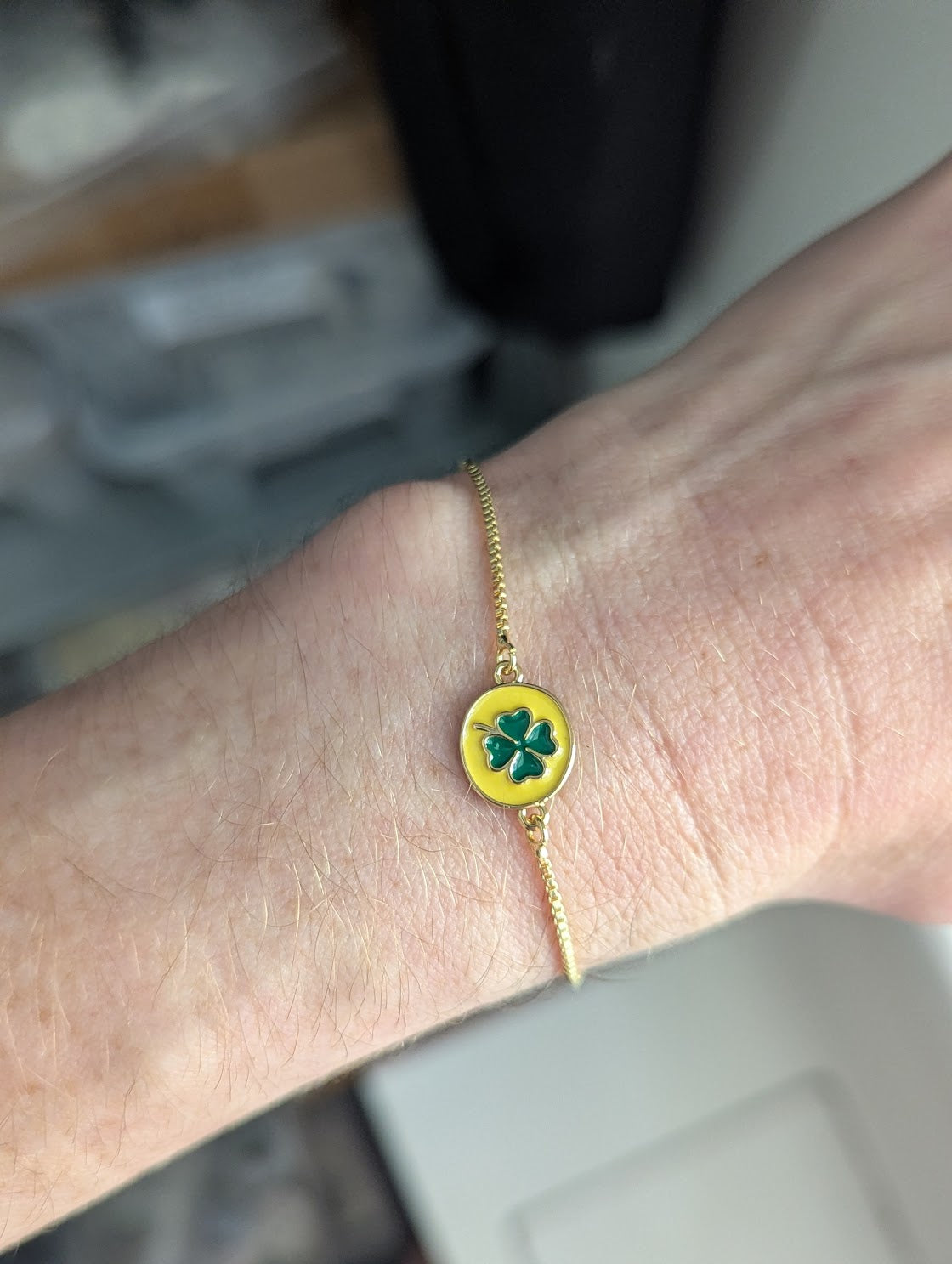Enamel Four Leaf Clover Gold Slider Bracelet