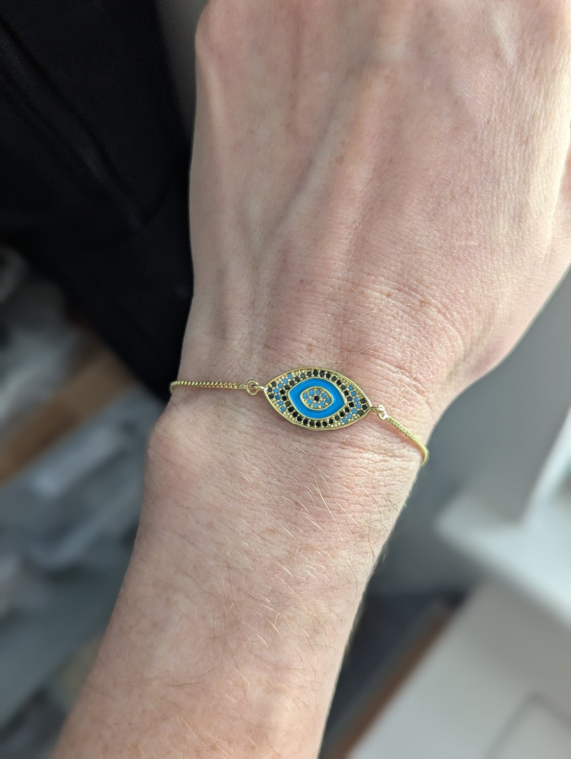 Crystal and Enamel Evil Eye Gold Slider Bracelet
