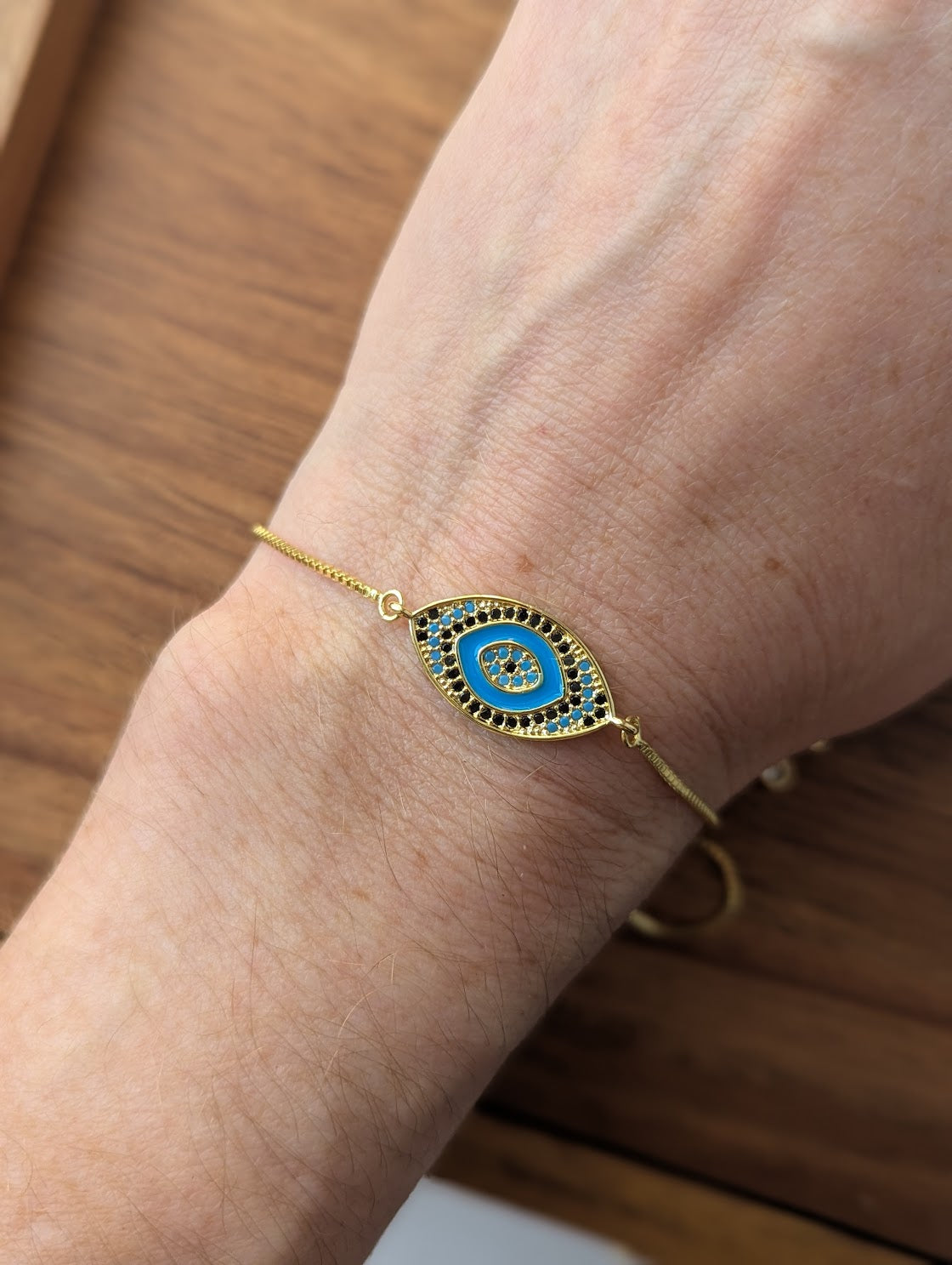Crystal and Enamel Evil Eye Gold Slider Bracelet