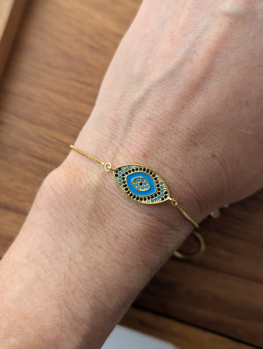 Crystal and Enamel Evil Eye Gold Slider Bracelet