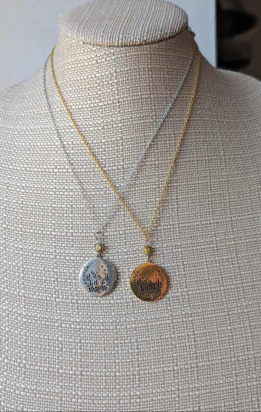 Mountainscape Stainless Steel Necklace (Silver or Gold)