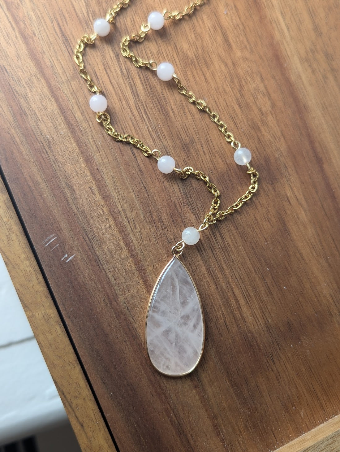 Rose Quartz Beaded Gold Necklace