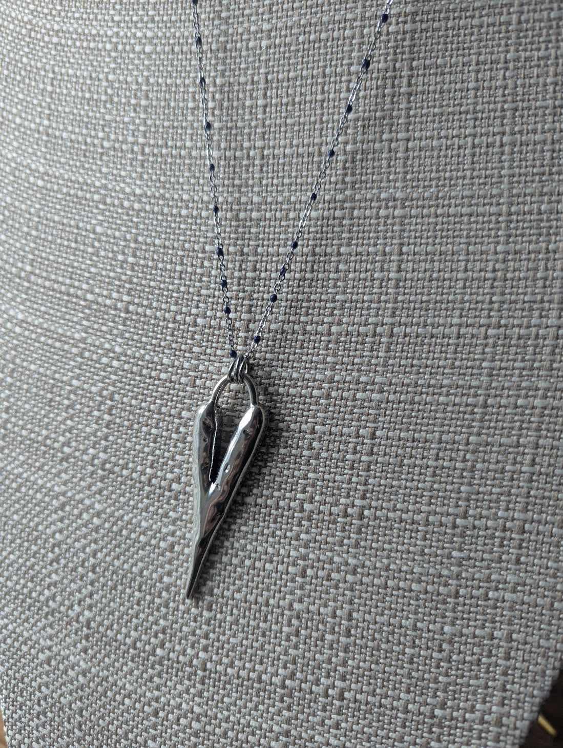 Long Heart Pendant on Stainless Blue Enamel Chain (Silver or Gold)