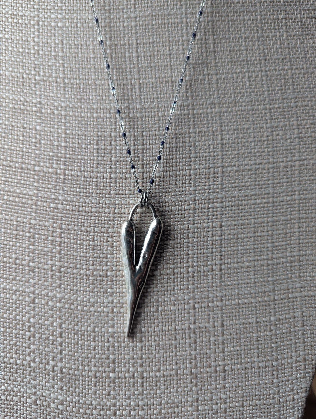 Long Heart Pendant on Stainless Blue Enamel Chain (Silver or Gold)