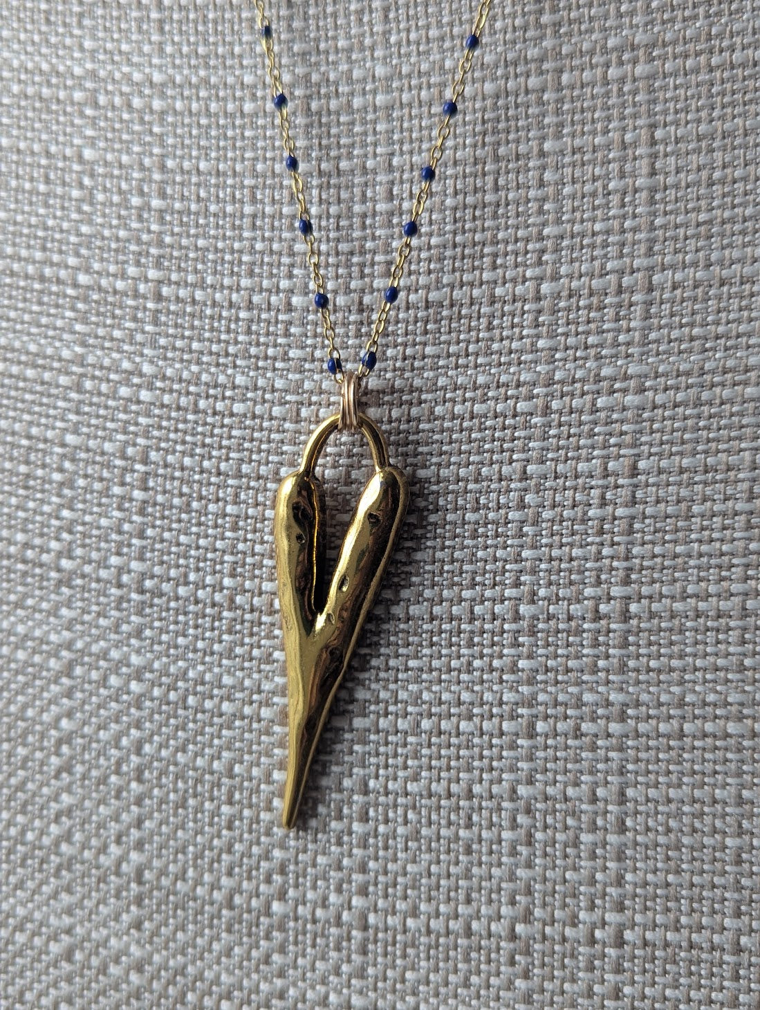 Long Heart Pendant on Stainless Blue Enamel Chain (Silver or Gold)
