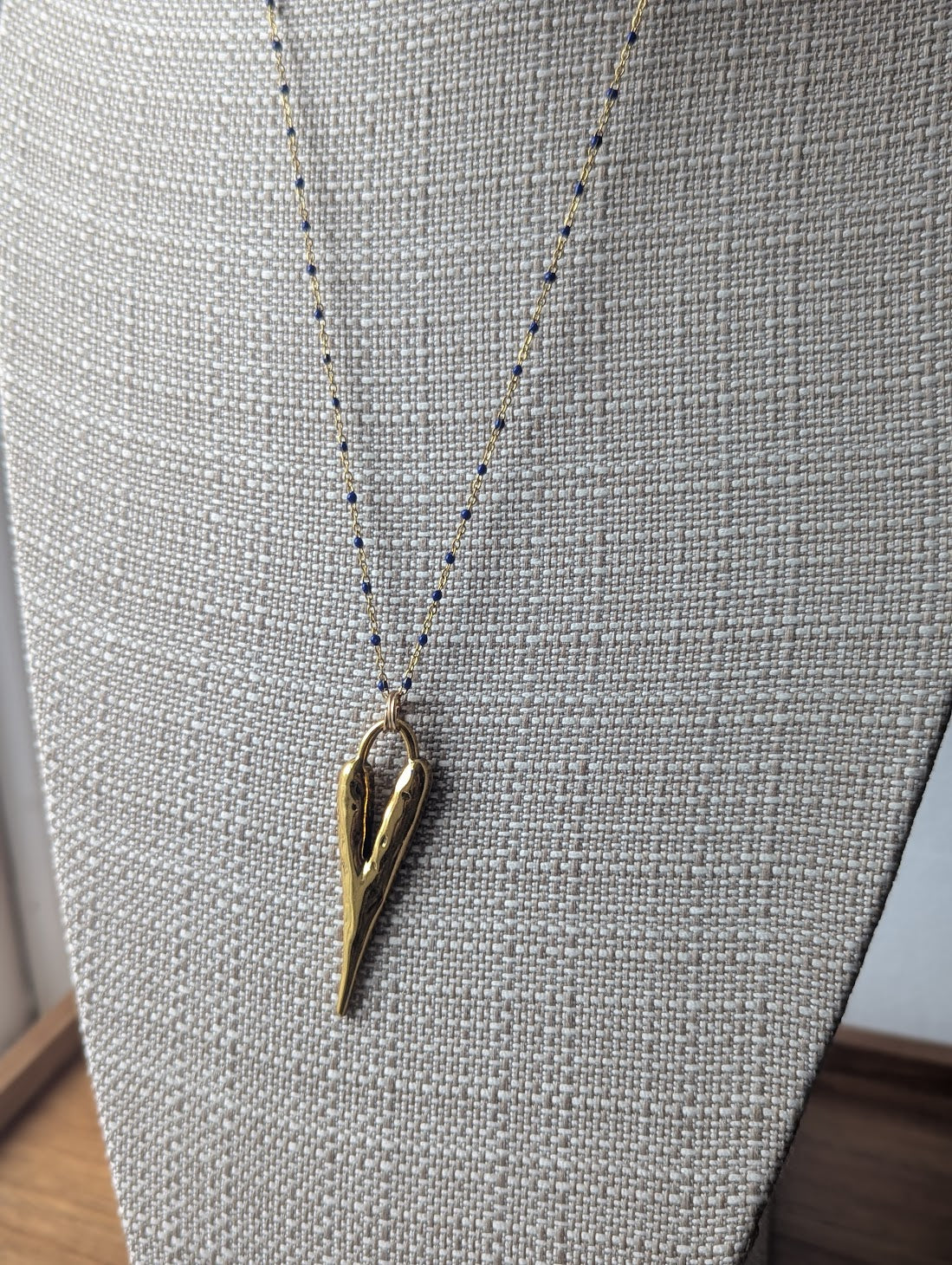 Long Heart Pendant on Stainless Blue Enamel Chain (Silver or Gold)
