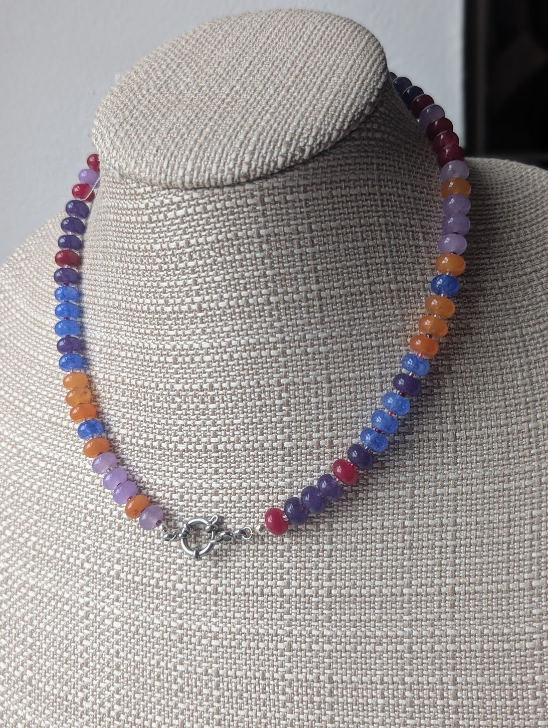 Mixed Gemmy Rondelle Beaded Necklace (Silver or Gold)