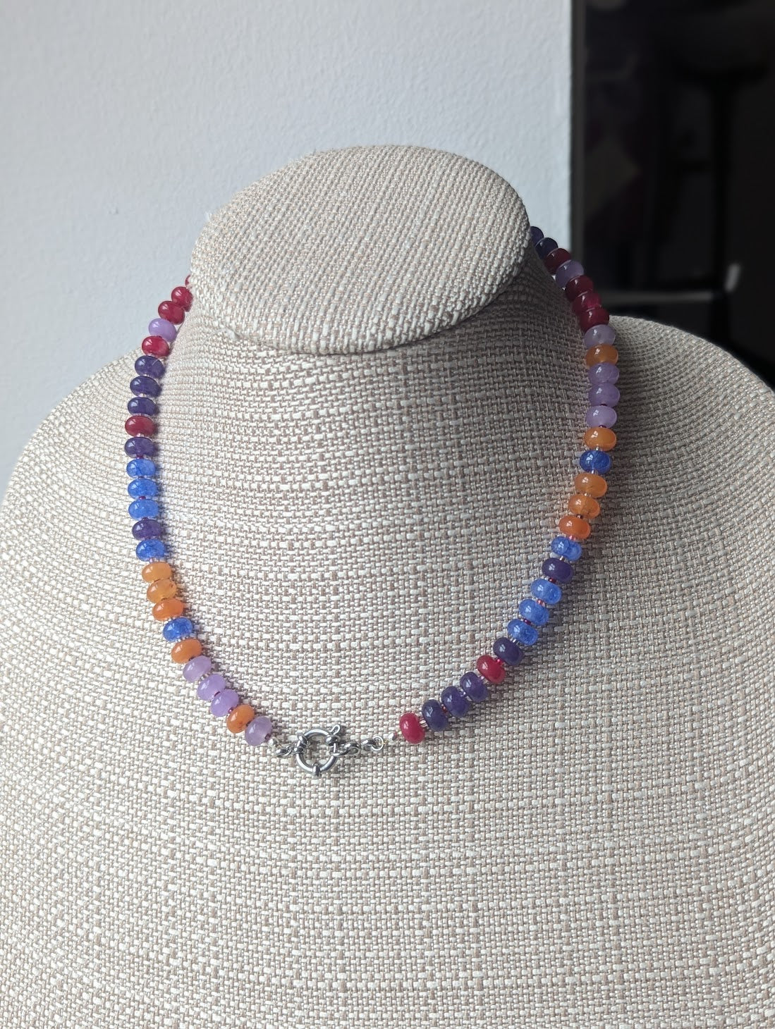 Mixed Gemmy Rondelle Beaded Necklace (Silver or Gold)