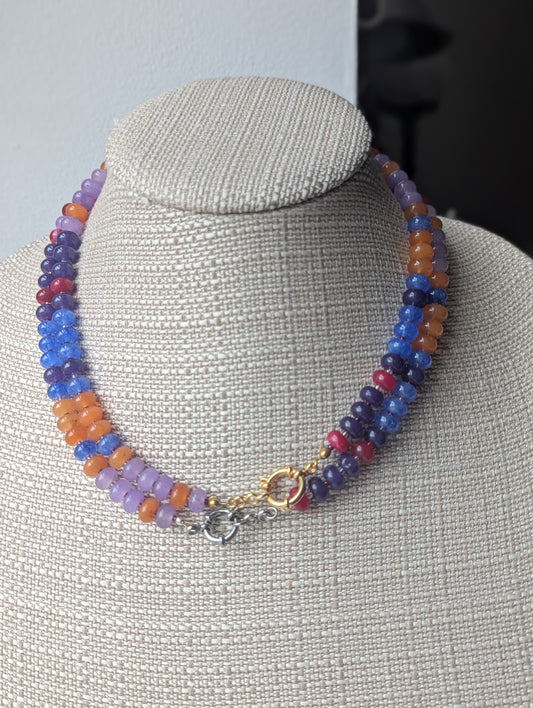 Mixed Gemmy Rondelle Beaded Necklace (Silver or Gold)
