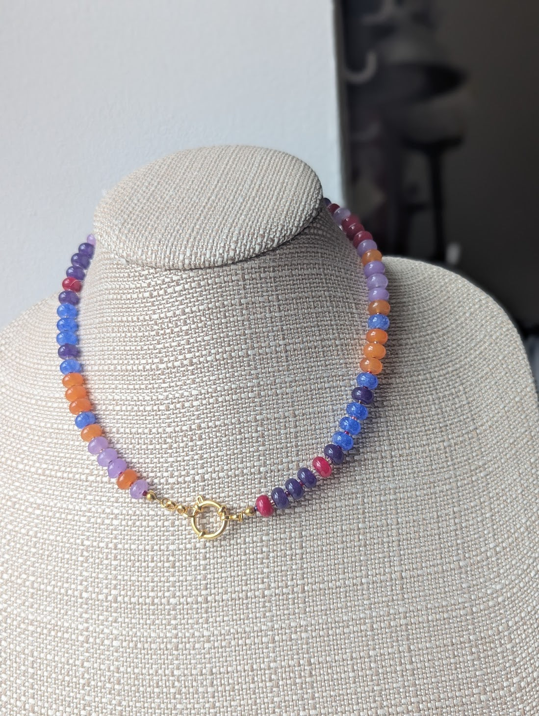 Mixed Gemmy Rondelle Beaded Necklace (Silver or Gold)
