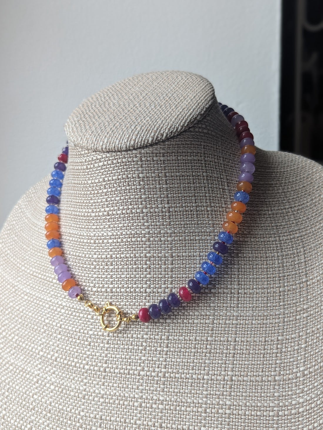 Mixed Gemmy Rondelle Beaded Necklace (Silver or Gold)