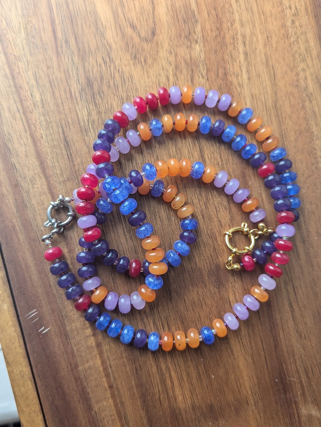 Mixed Gemmy Rondelle Beaded Necklace (Silver or Gold)