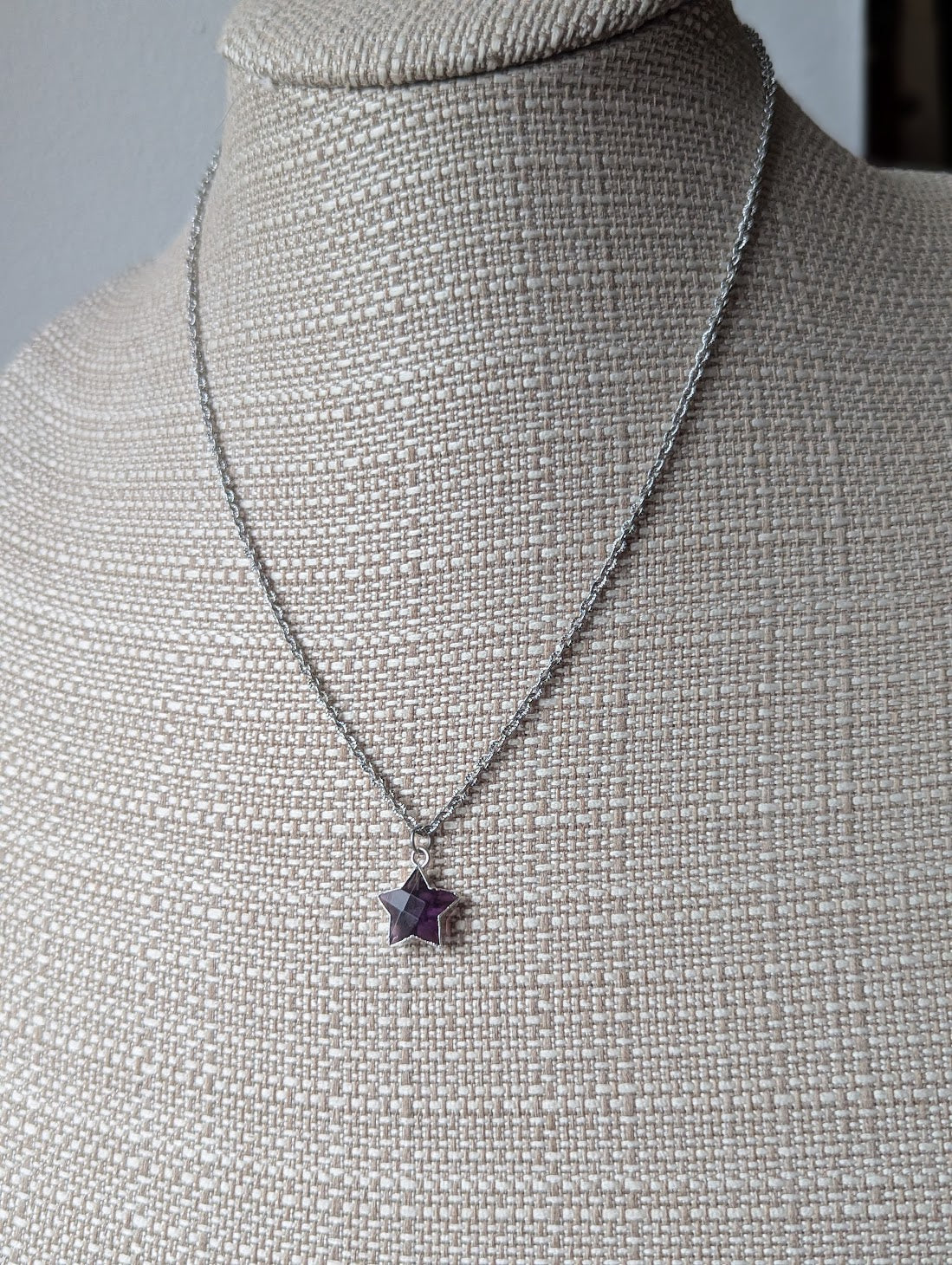 Faceted Amethyst Star Silver Necklace