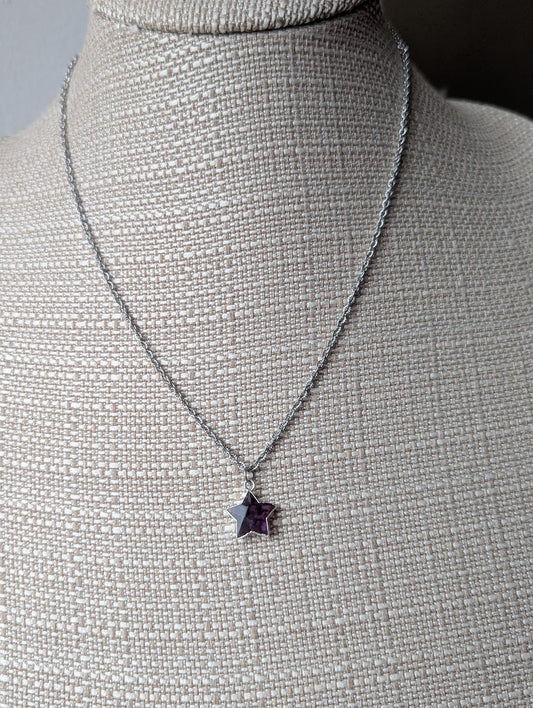 Faceted Amethyst Star Silver Necklace