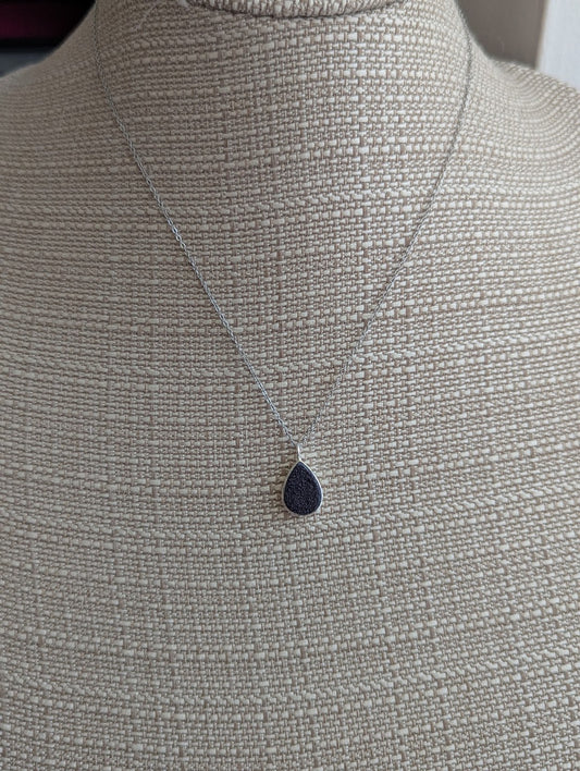 Black Druzy Tear Drop Silver Necklace