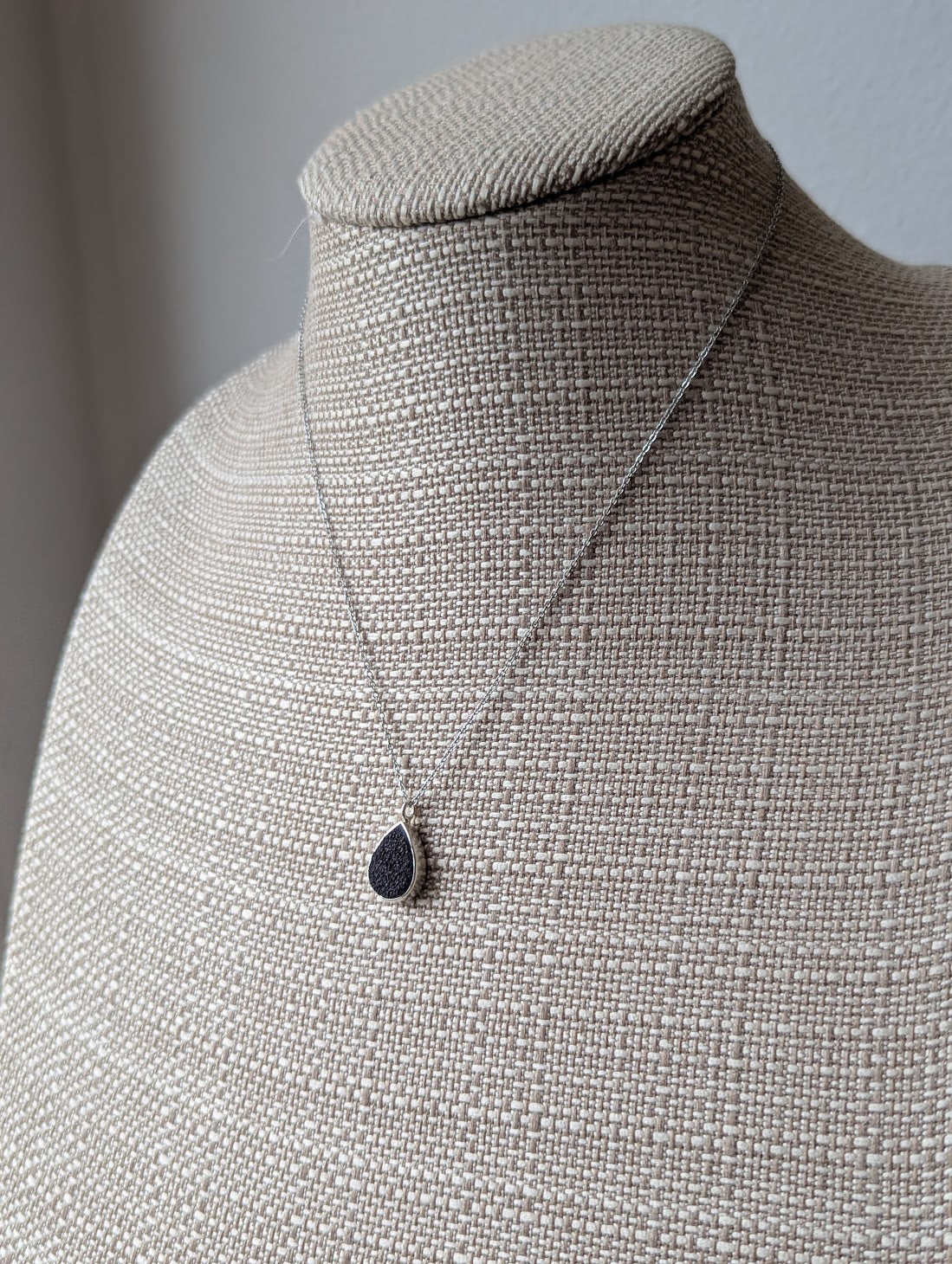 Black Druzy Tear Drop Silver Necklace