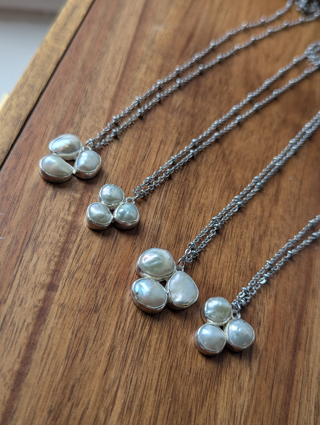 Freshwater Pearl Trio Silver Necklace