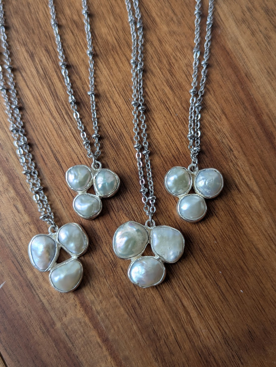 Freshwater Pearl Trio Silver Necklace