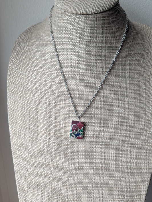 Mixed Mosaic Silver Rectangle Necklace