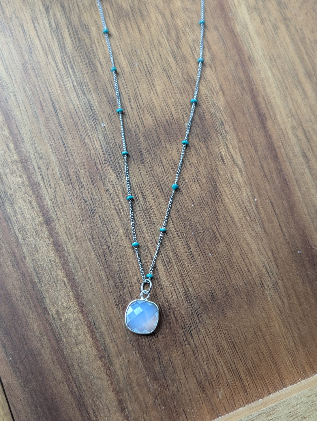 Faceted Opalite Silver Turquoise Enamel Necklace