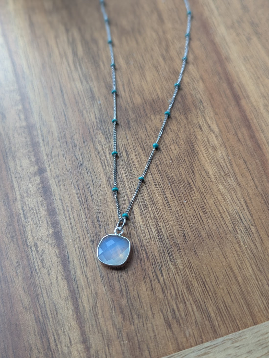 Faceted Opalite Silver Turquoise Enamel Necklace