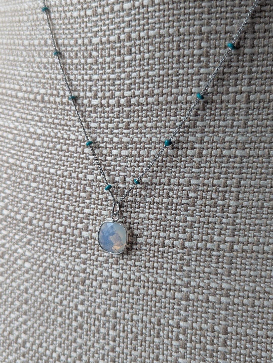 Faceted Opalite Silver Turquoise Enamel Necklace