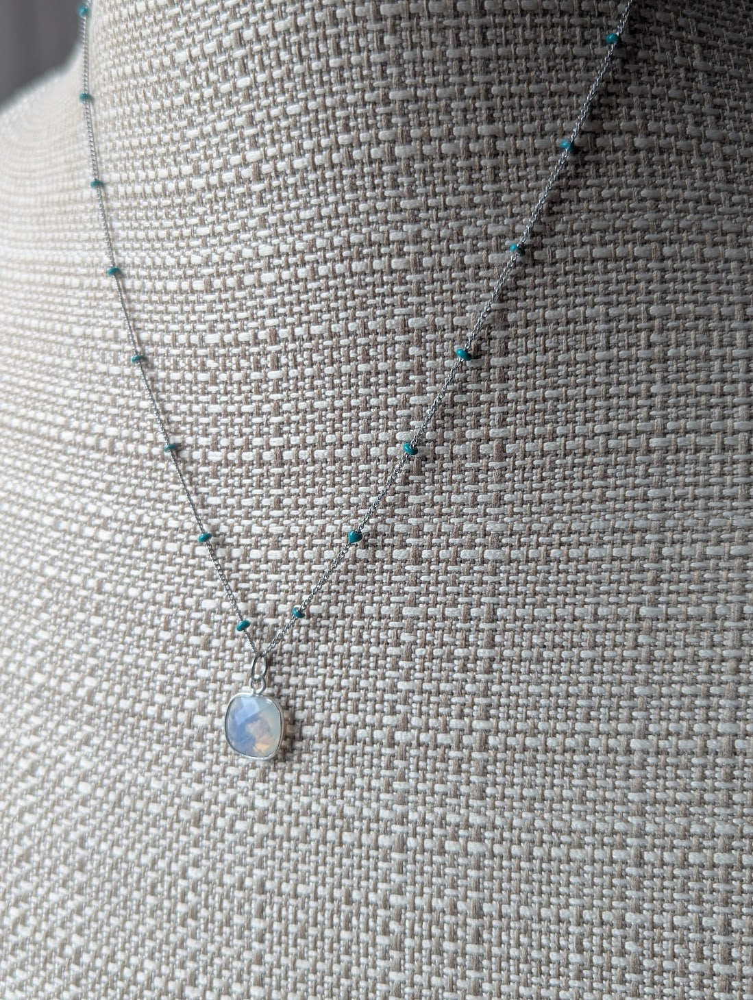 Faceted Opalite Silver Turquoise Enamel Necklace
