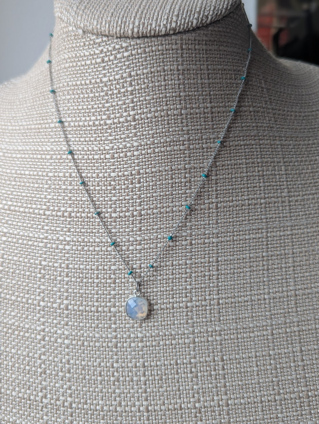 Faceted Opalite Silver Turquoise Enamel Necklace