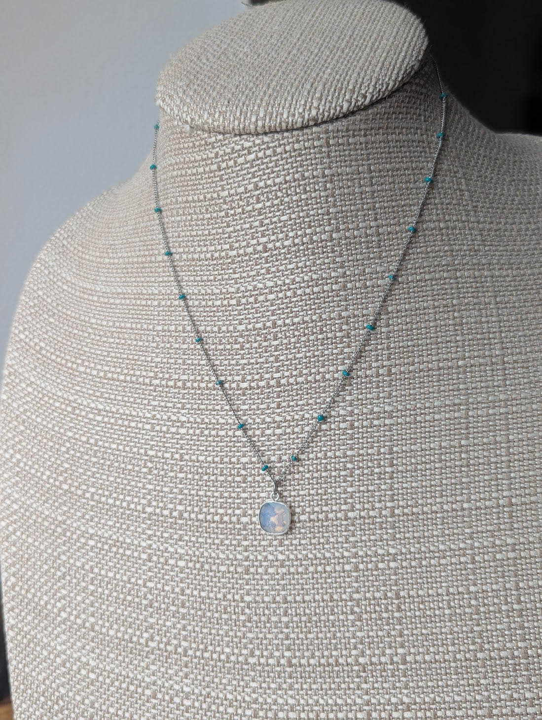 Faceted Opalite Silver Turquoise Enamel Necklace