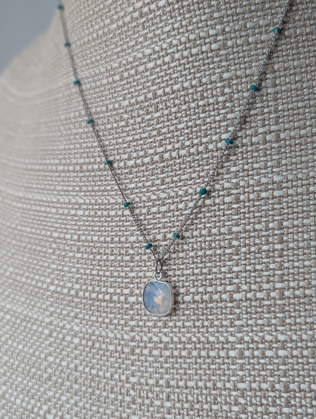 Faceted Opalite Silver Turquoise Enamel Necklace
