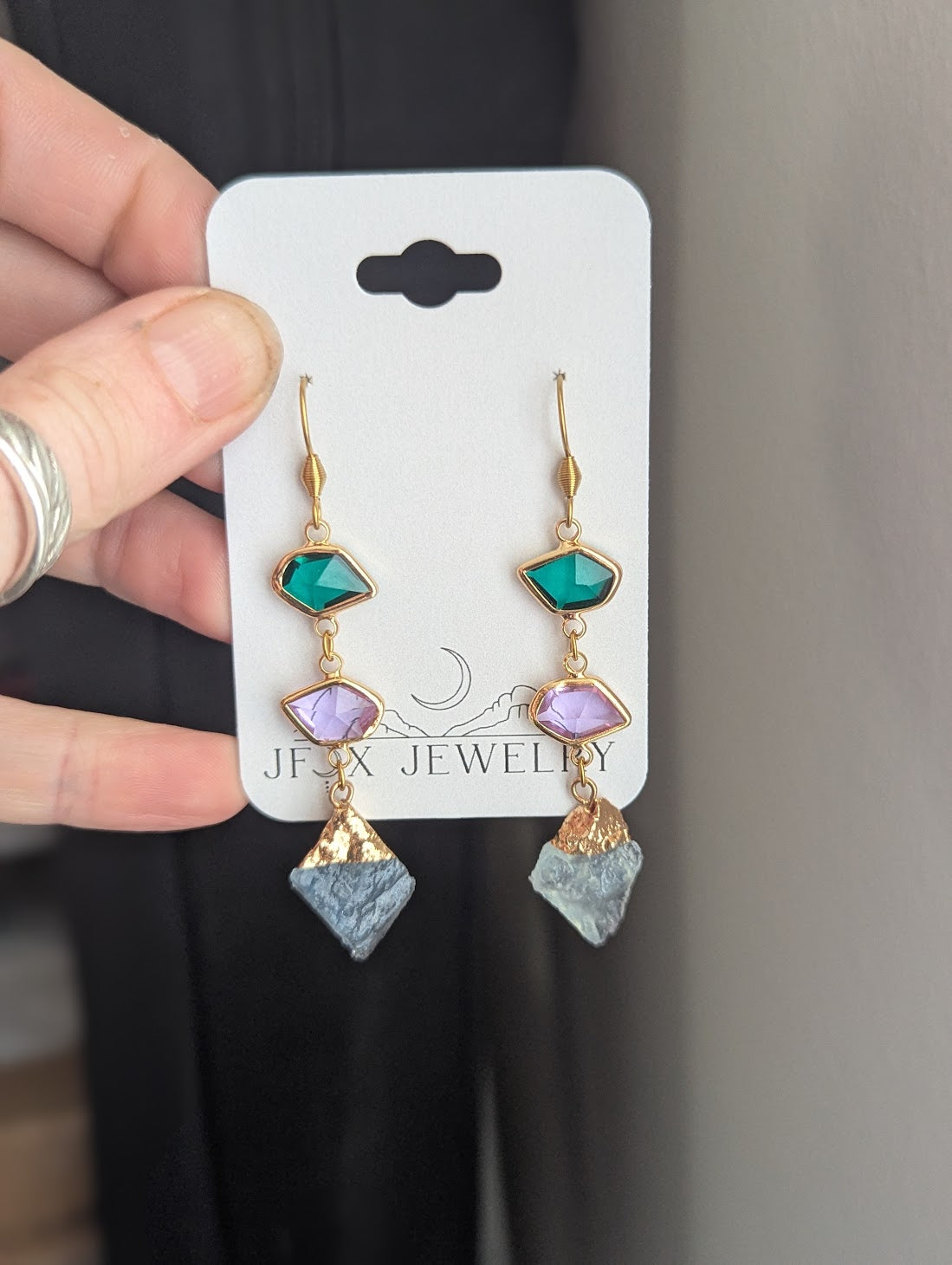 Green, Purple, Aquamarine Gold Earrings