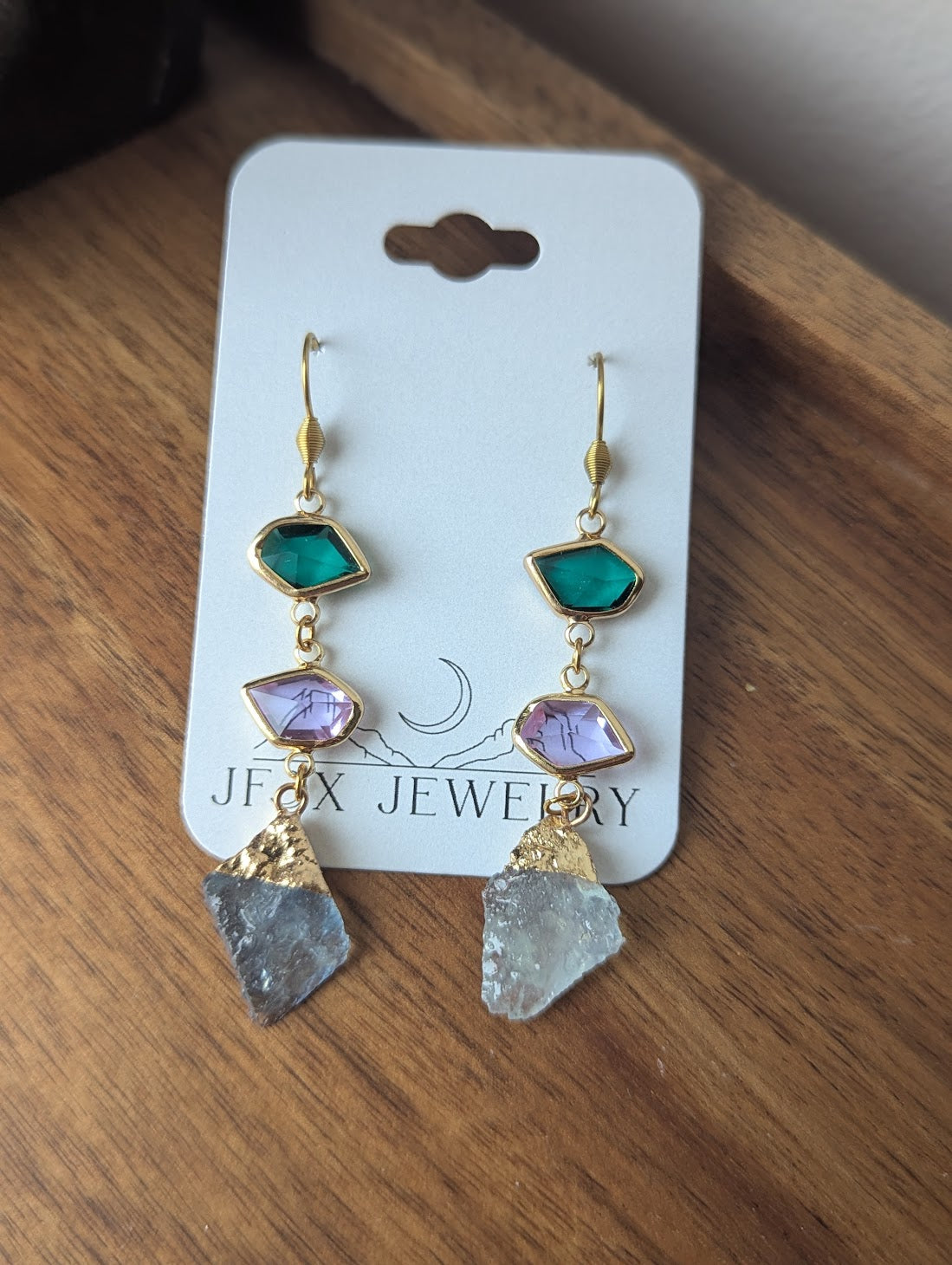 Green, Purple, Aquamarine Gold Earrings