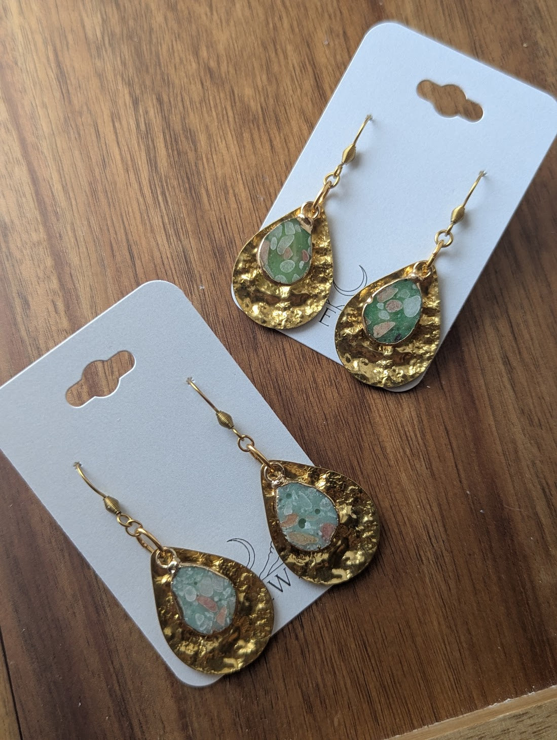 Aqua Terra Jasper Mosaic Hammered Brass Tear Earrings