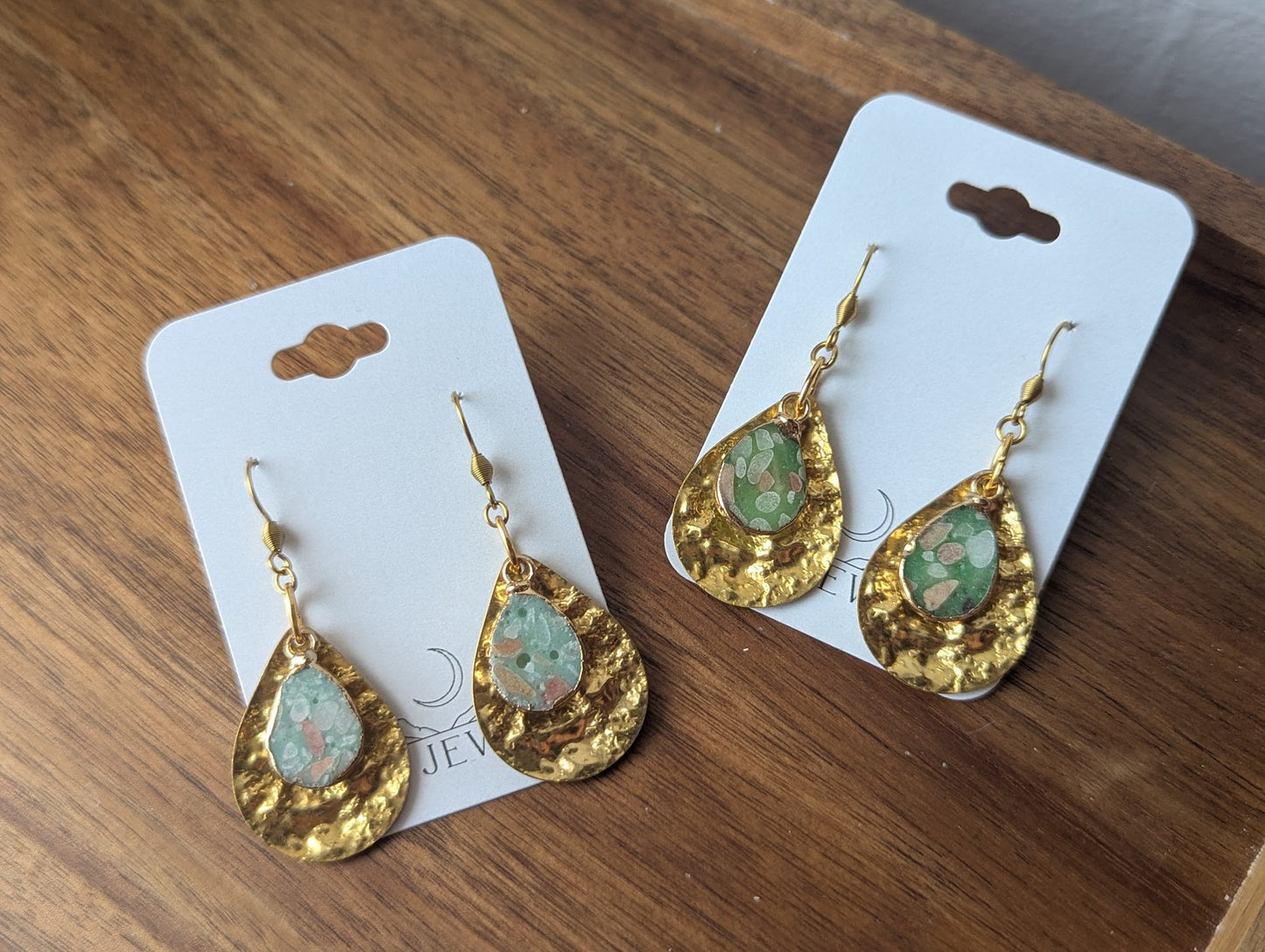 Aqua Terra Jasper Mosaic Hammered Brass Tear Earrings