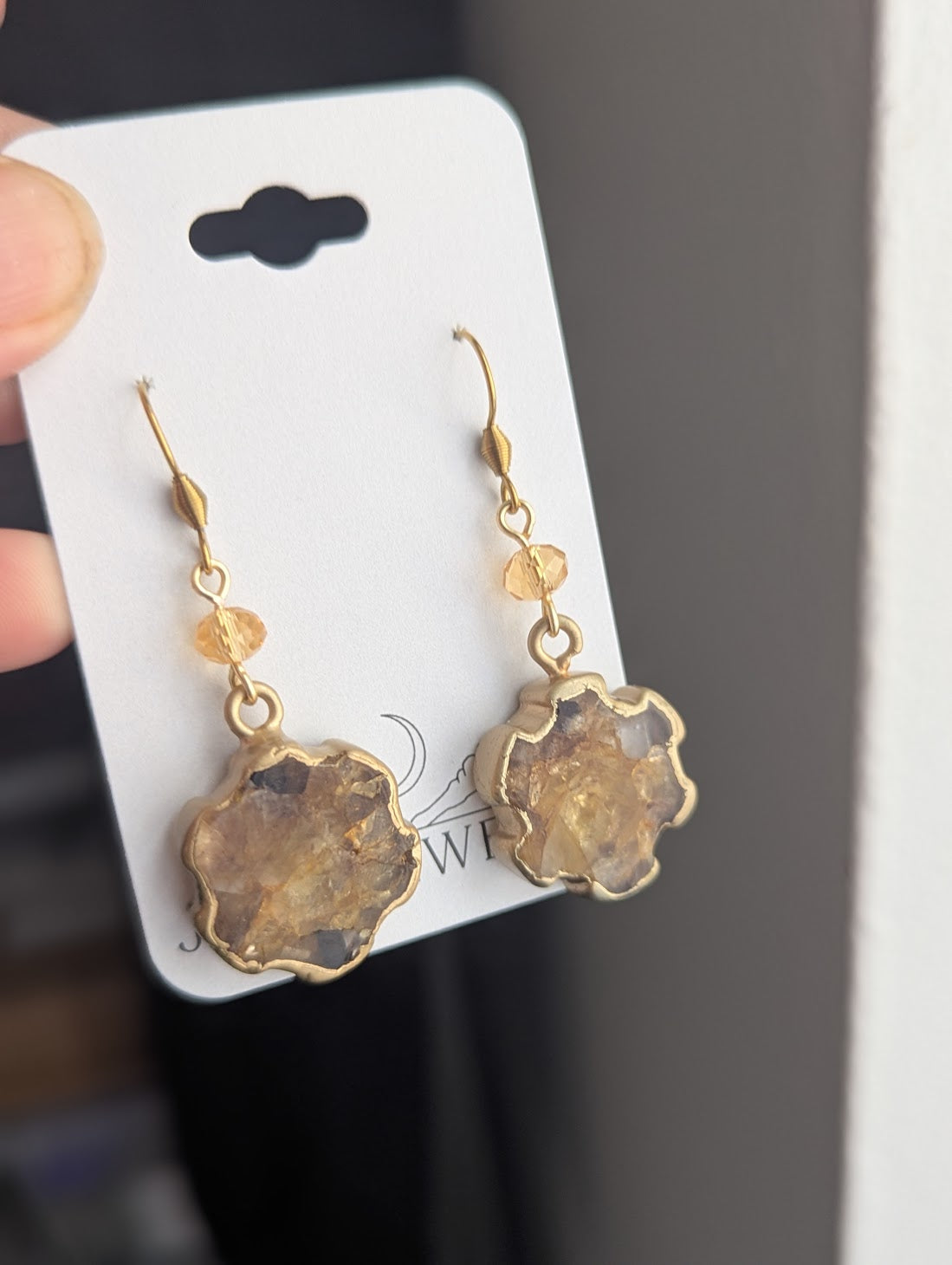 Yellow Agate Sun Brass Earrings