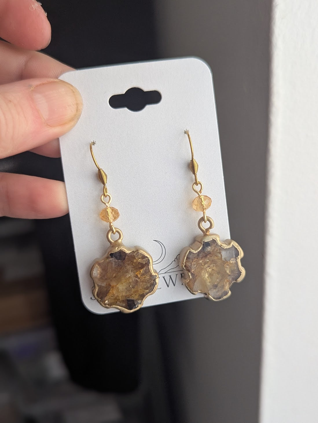 Yellow Agate Sun Brass Earrings