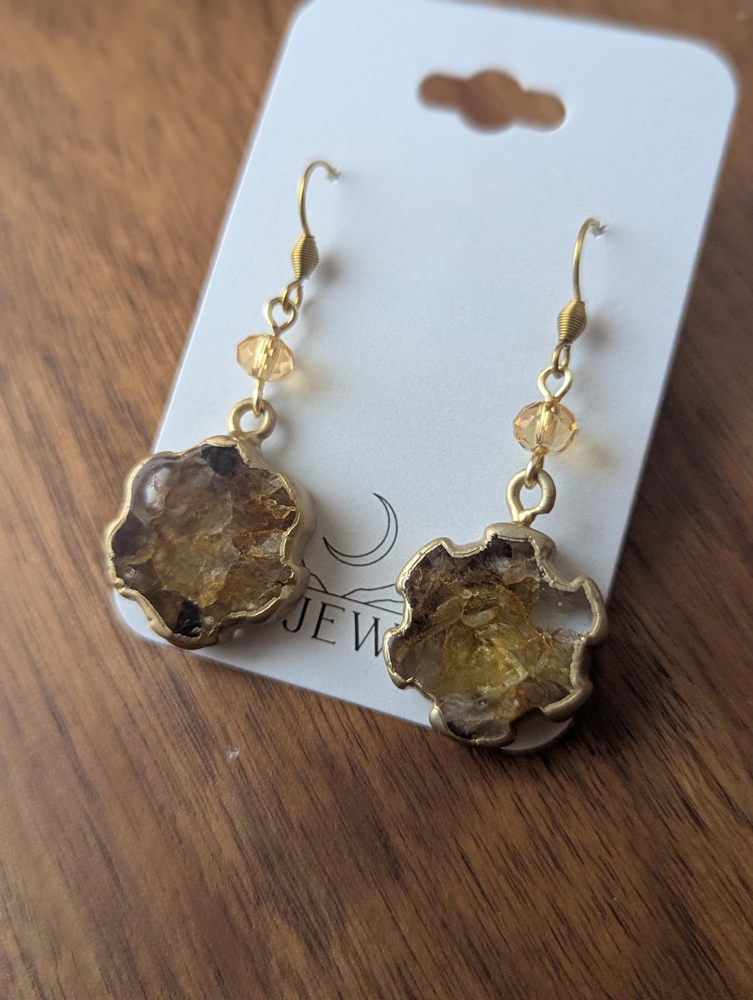 Yellow Agate Sun Brass Earrings