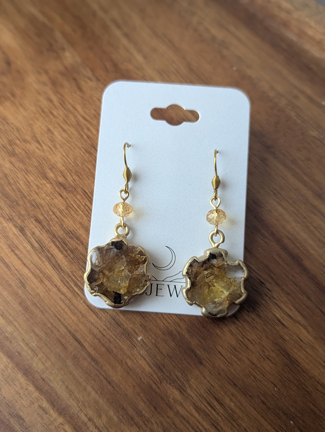 Yellow Agate Sun Brass Earrings
