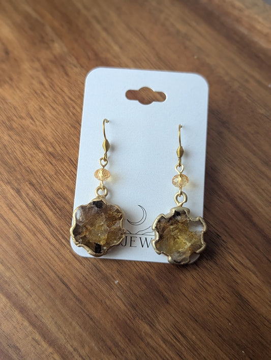 Yellow Agate Sun Brass Earrings