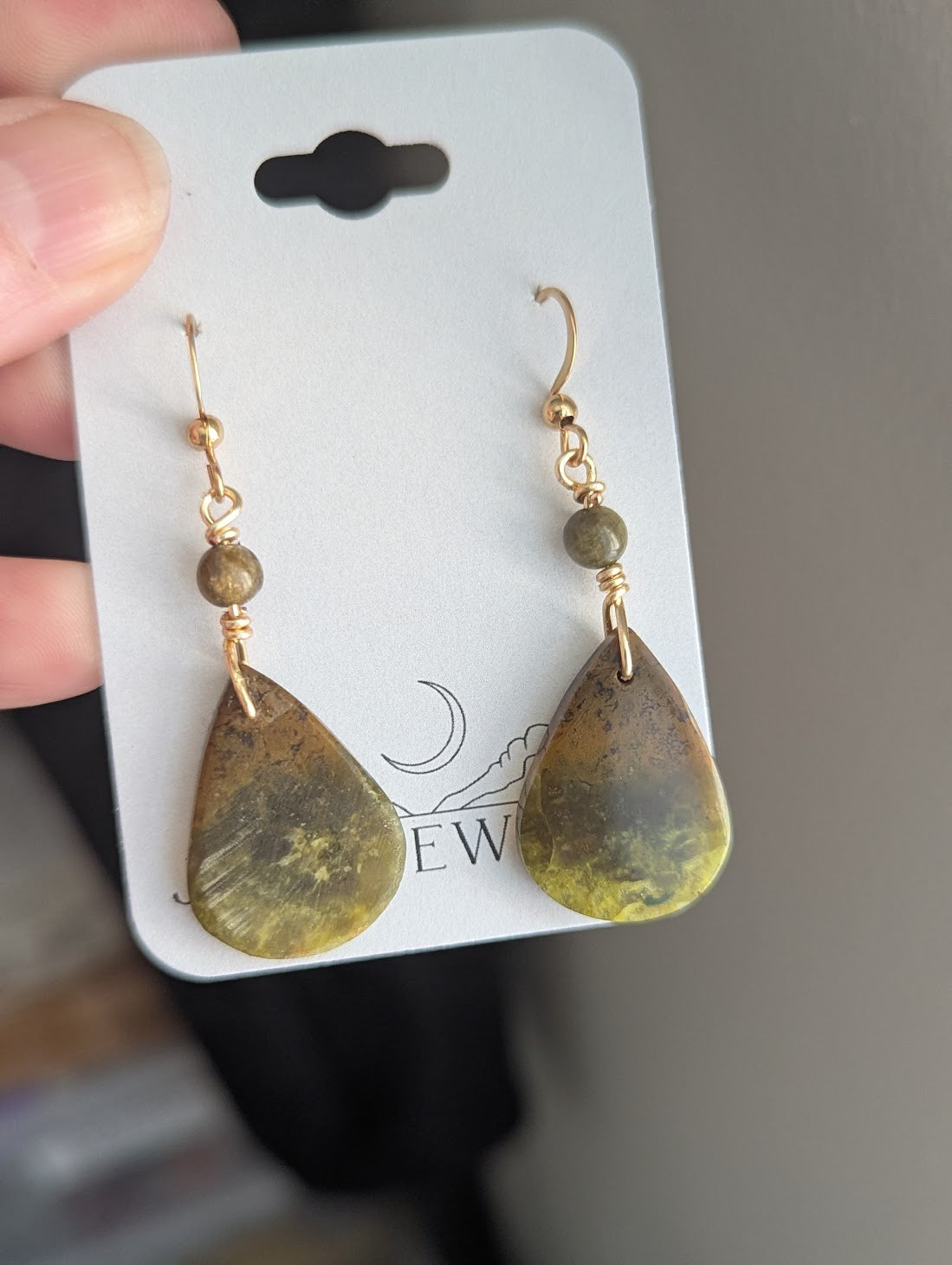 Green Opal Tear Drop Gold Earrings