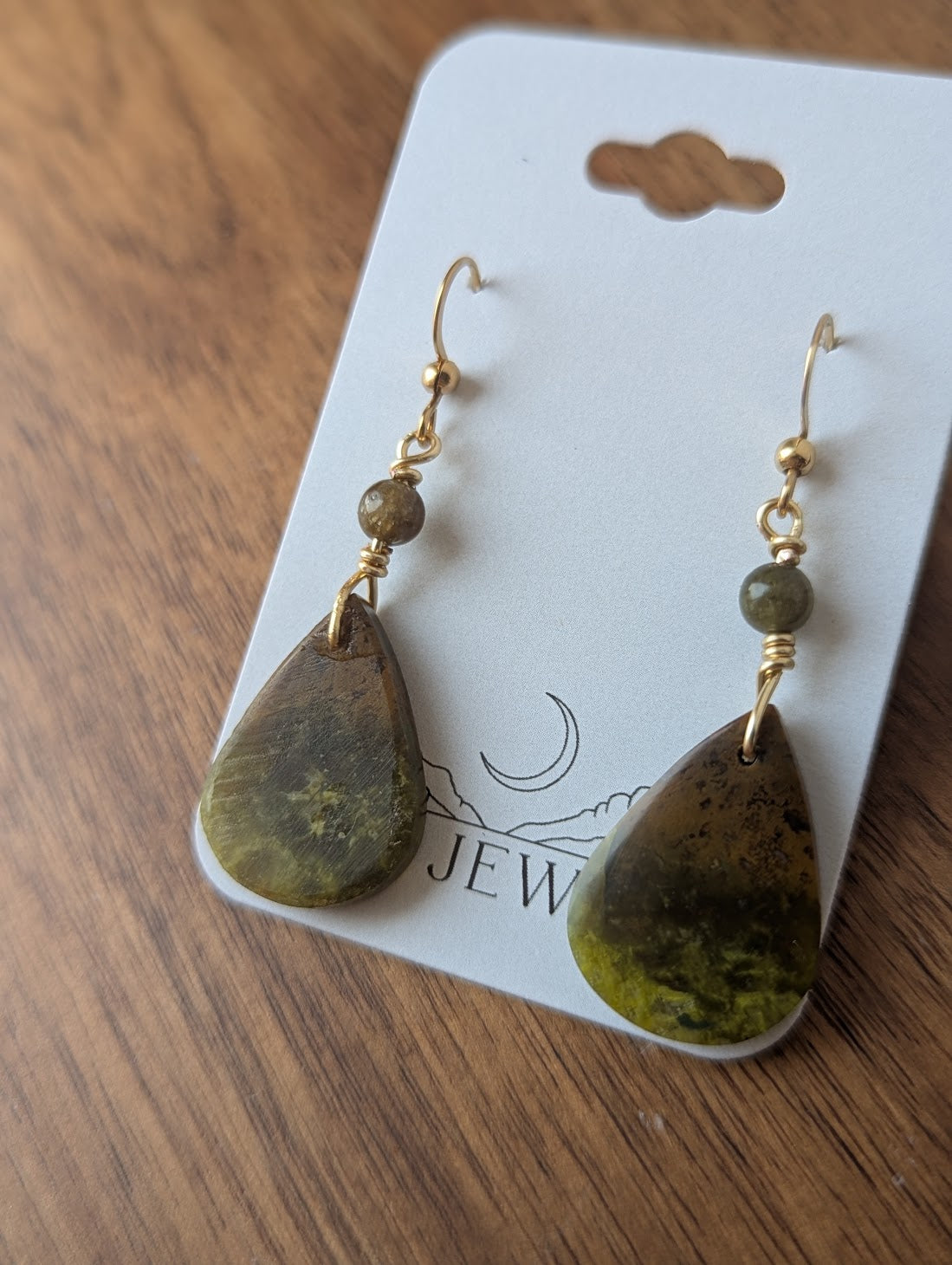 Green Opal Tear Drop Gold Earrings