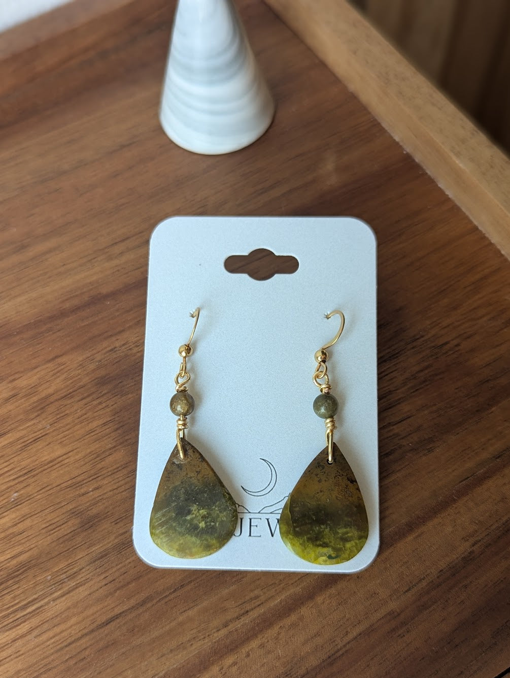 Green Opal Tear Drop Gold Earrings