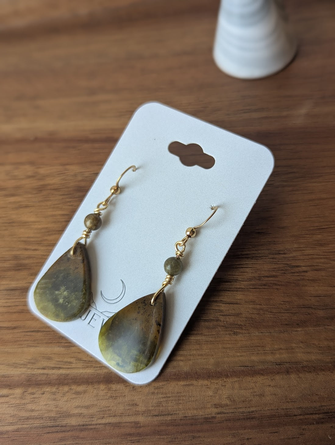 Green Opal Tear Drop Gold Earrings