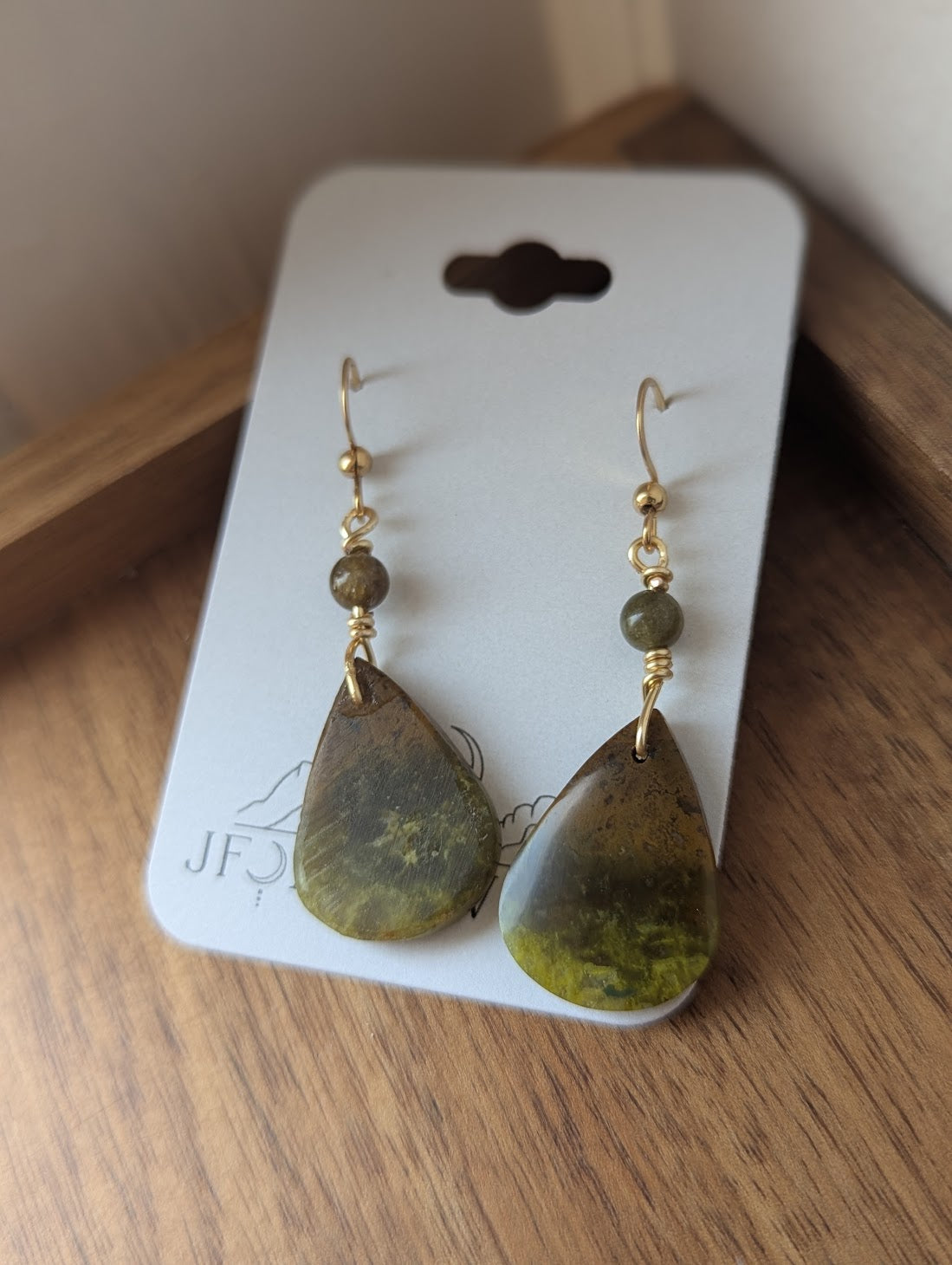 Green Opal Tear Drop Gold Earrings