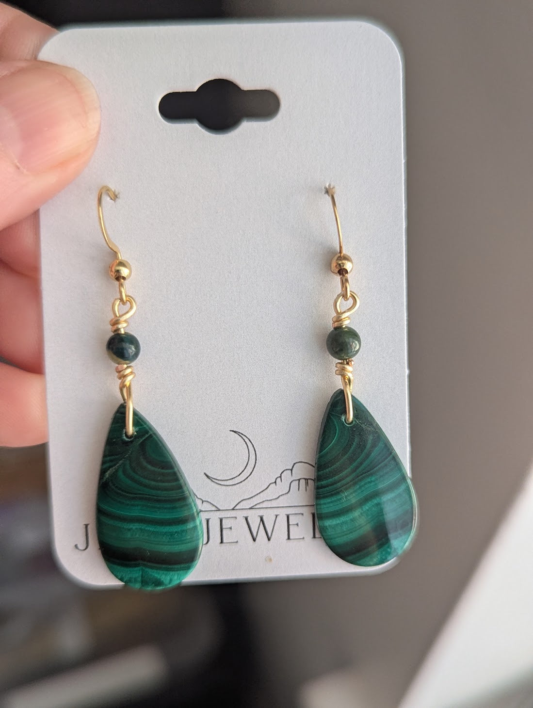 Malachite Tear Drop Gold Earrings