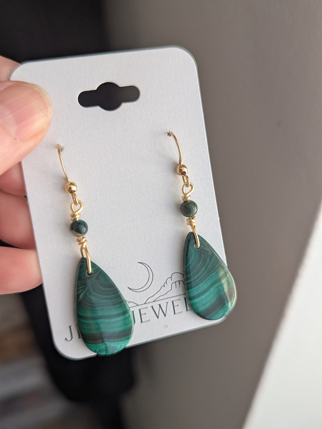 Malachite Tear Drop Gold Earrings